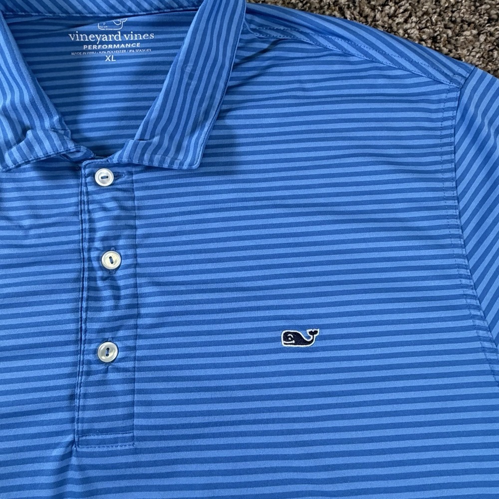 Vineyard Vines Polo Shirt Mens XL Blue Stripe Performance Golf Athleisure Shirt - Picture 4 of 8